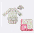 Newborn baby girl gown and blanket set