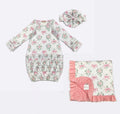Newborn baby girl gown and blanket set