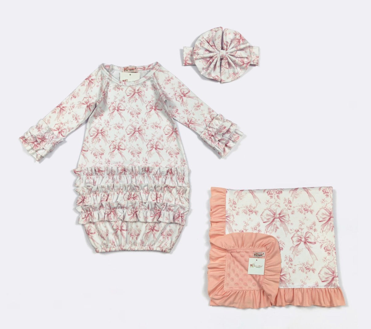 Newborn baby girl gown and blanket set