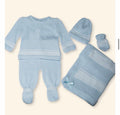 Newborn boy cotton knit set with matching blanket